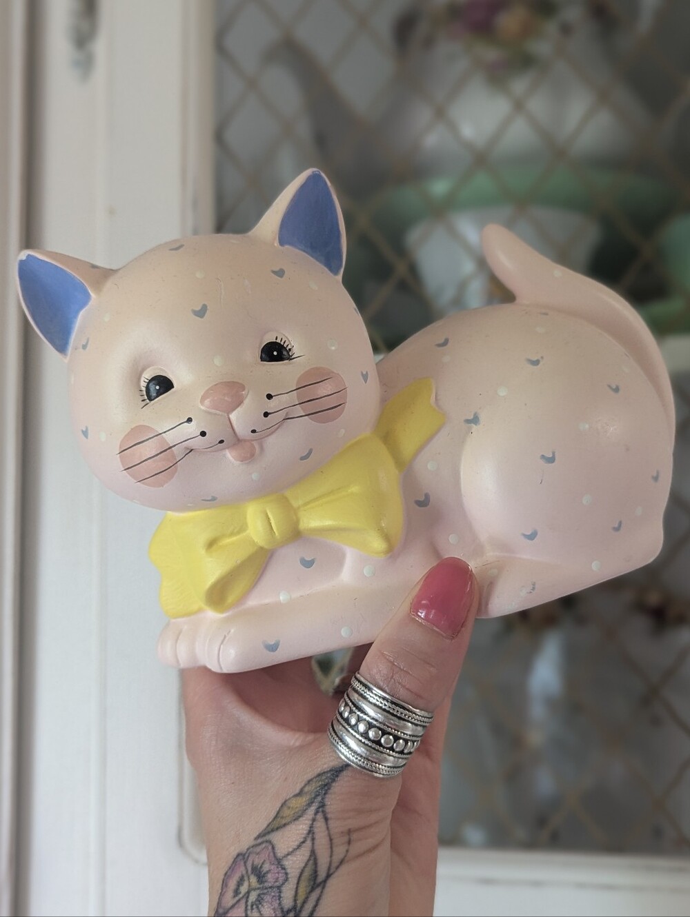 VTG 80s Pink Cat Piggy Bank Figurine Decorative Pet Accent Children's Decor Gift